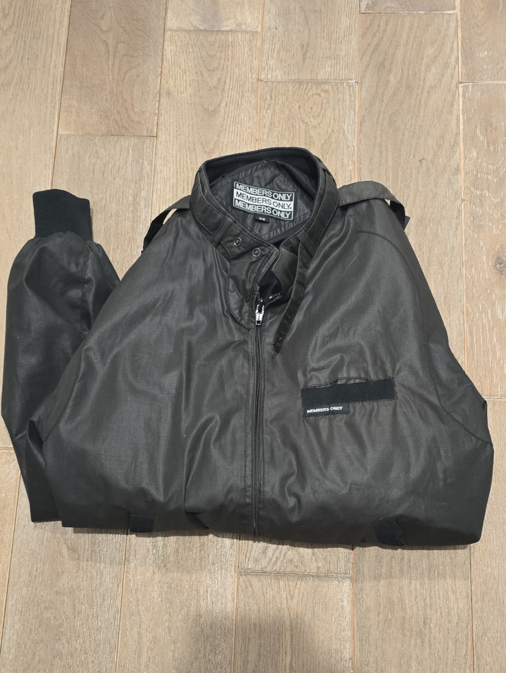 Members Only Black Bomber Jacket with Ribbed Collar Size 38